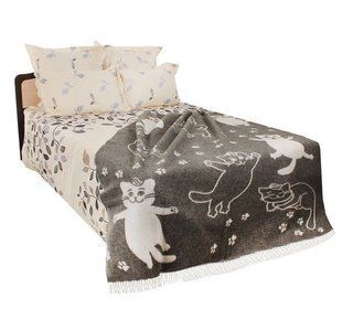 Плед жакардовий вовняний Vladi Cats біло-сірий 140х200